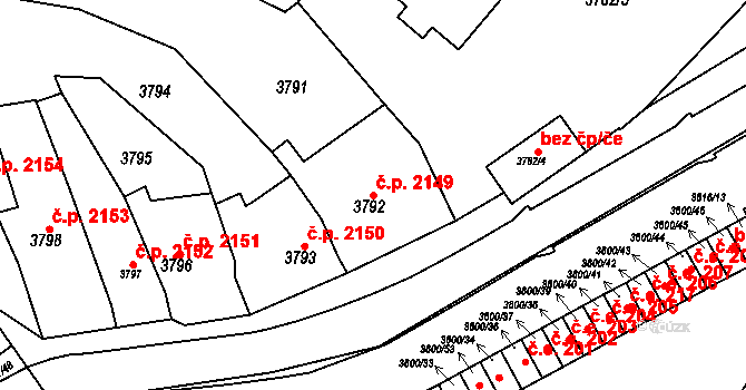 Znojmo 2149 na parcele st. 3792 v KÚ Znojmo-město, Katastrální mapa