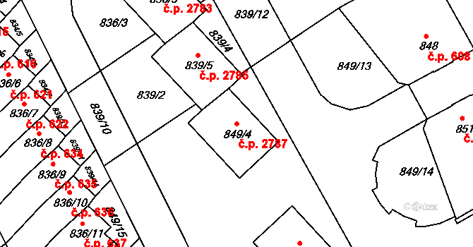 Znojmo 2787 na parcele st. 849/4 v KÚ Znojmo-město, Katastrální mapa