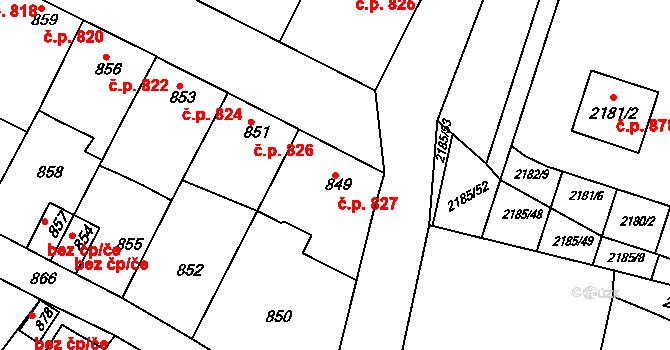 Moravský Krumlov 827 na parcele st. 849 v KÚ Moravský Krumlov, Katastrální mapa