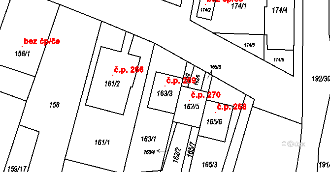 Chvalovice 269 na parcele st. 163/3 v KÚ Chvalovice, Katastrální mapa
