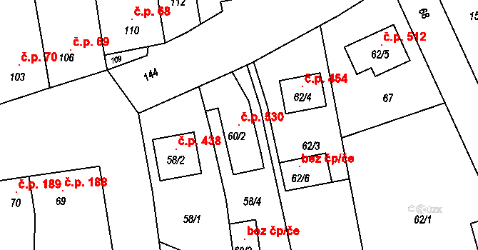 Křelov 530, Křelov-Břuchotín na parcele st. 60/2 v KÚ Křelov, Katastrální mapa