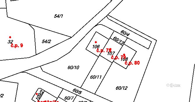 Žalmanov 79, Stružná na parcele st. 107 v KÚ Žalmanov, Katastrální mapa