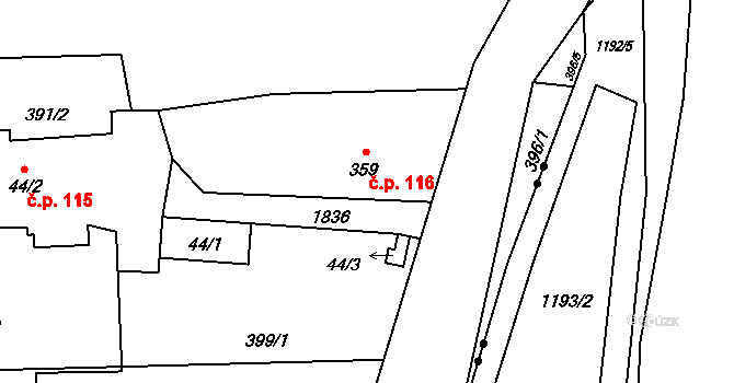 Konská 116, Třinec na parcele st. 359 v KÚ Konská, Katastrální mapa