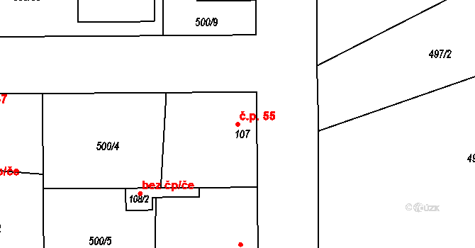 Sedlčánky 55, Čelákovice na parcele st. 107 v KÚ Sedlčánky, Katastrální mapa
