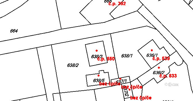 Doksy 550 na parcele st. 638/3 v KÚ Doksy u Máchova jezera, Katastrální mapa