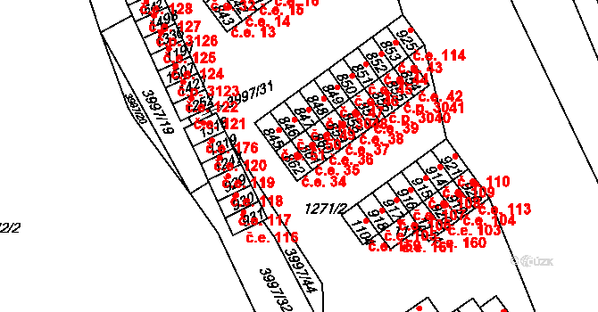Pazderna 34, Vyškov na parcele st. 862 v KÚ Dědice u Vyškova, Katastrální mapa