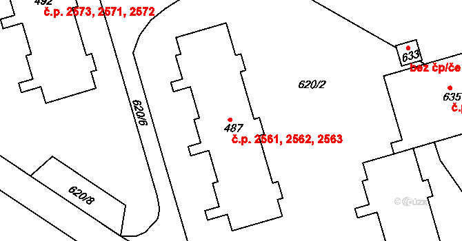 Šumperk 2561,2562,2563 na parcele st. 487 v KÚ Dolní Temenice, Katastrální mapa