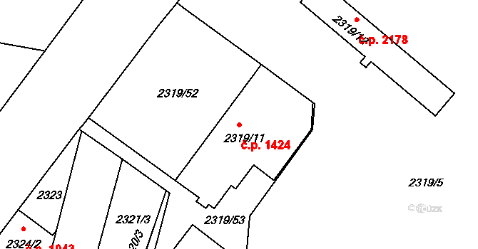 Benešov 1424 na parcele st. 2319/11 v KÚ Benešov u Prahy, Katastrální mapa