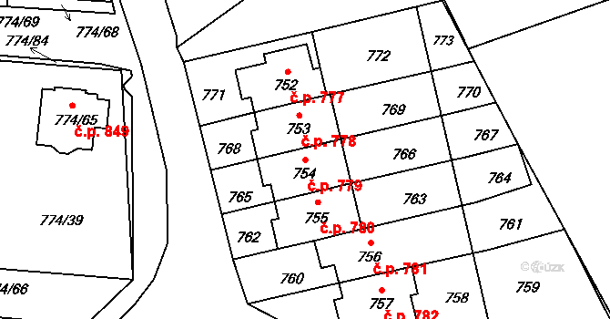 Libušín 779 na parcele st. 754 v KÚ Libušín, Katastrální mapa