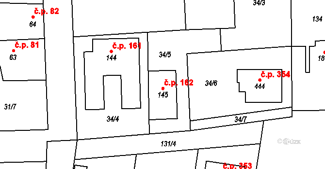 Hovorčovice 162 na parcele st. 145 v KÚ Hovorčovice, Katastrální mapa