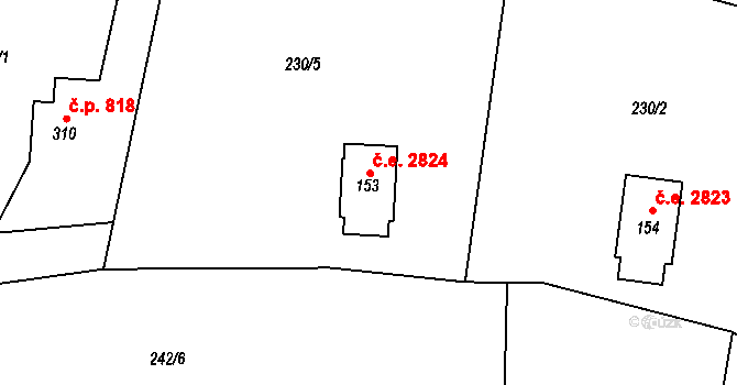 Těptín 2824, Kamenice na parcele st. 153 v KÚ Těptín, Katastrální mapa