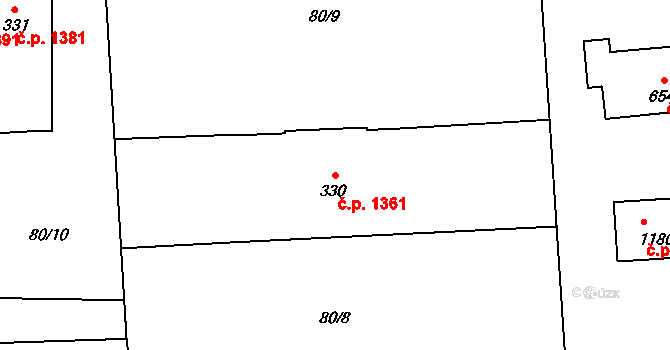 Švermov 1361, Kladno na parcele st. 330 v KÚ Hnidousy, Katastrální mapa