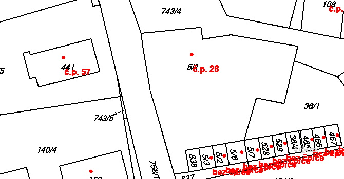 Vlastibořice 26 na parcele st. 5/1 v KÚ Vlastibořice, Katastrální mapa