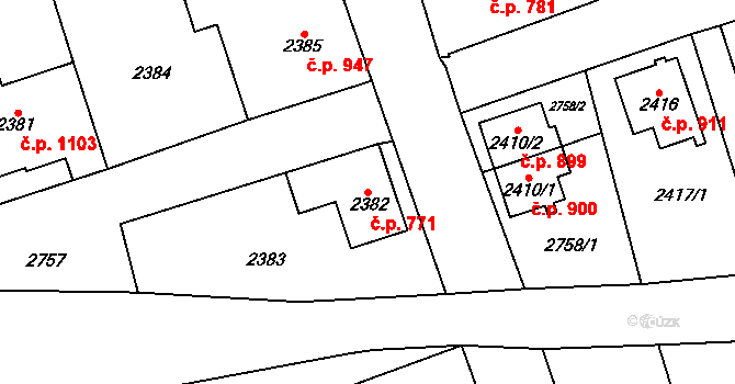 Frýdlant 771 na parcele st. 2382 v KÚ Frýdlant, Katastrální mapa