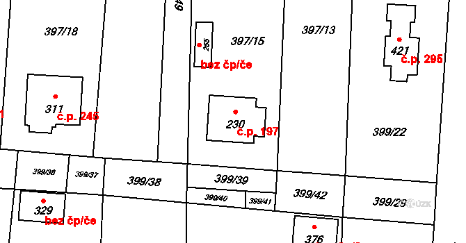 Žilina 197 na parcele st. 230 v KÚ Žilina, Katastrální mapa