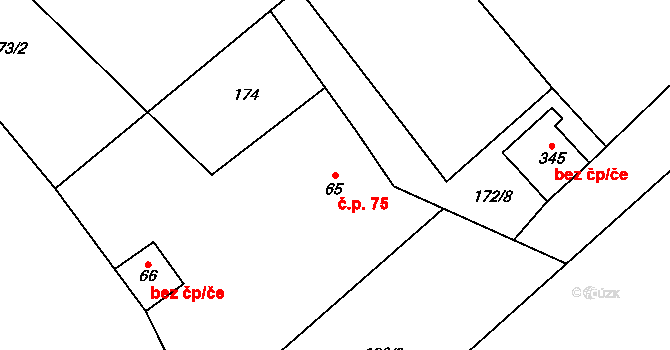 Stradonice 75, Nižbor na parcele st. 65 v KÚ Stradonice u Nižboru, Katastrální mapa