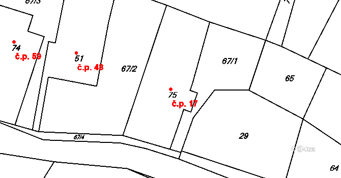 Vlčí Pole 17, Dolní Bousov na parcele st. 75 v KÚ Vlčí Pole, Katastrální mapa