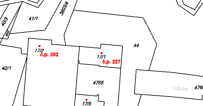 Boršov 227, Moravská Třebová na parcele st. 17/1 v KÚ Boršov u Moravské Třebové, Katastrální mapa