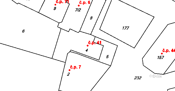 Lazce 41, Troubelice na parcele st. 4 v KÚ Lazce u Troubelic, Katastrální mapa