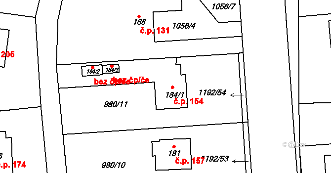 Želivec 154, Sulice na parcele st. 184/1 v KÚ Sulice, Katastrální mapa