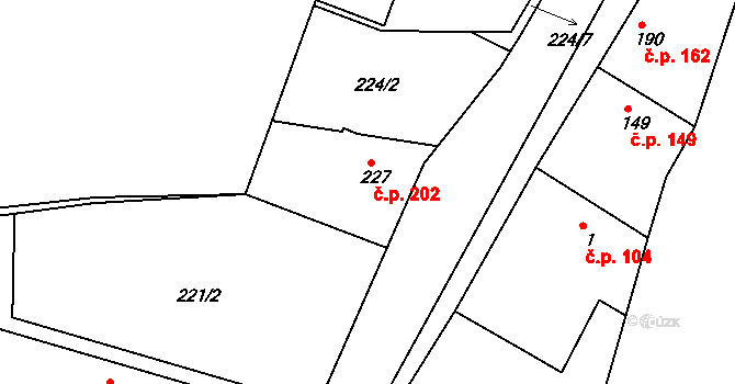 Rosovice 202 na parcele st. 227 v KÚ Rosovice, Katastrální mapa