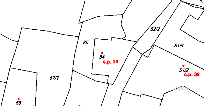 Chomutice 39 na parcele st. 54 v KÚ Chomutice, Katastrální mapa