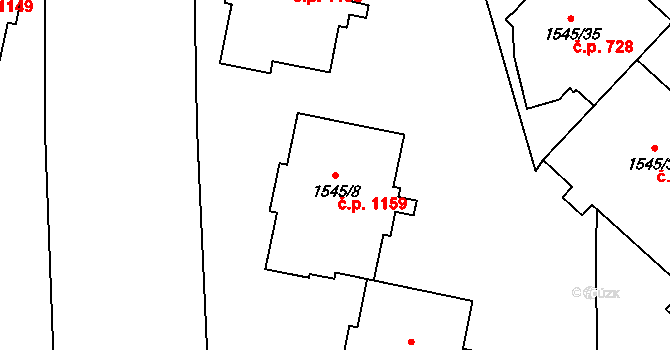 Valašské Meziříčí 1159 na parcele st. 1545/8 v KÚ Valašské Meziříčí-město, Katastrální mapa