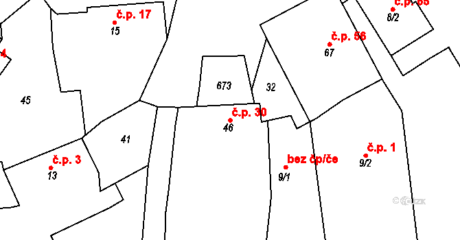 Kloužovice 30, Chýnov na parcele st. 46 v KÚ Kloužovice, Katastrální mapa