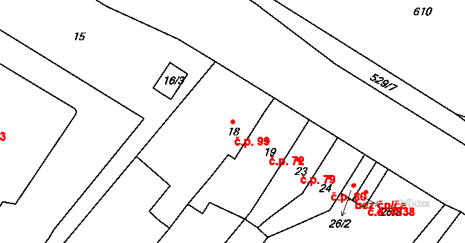 Vaňov 99, Ústí nad Labem na parcele st. 18 v KÚ Vaňov, Katastrální mapa