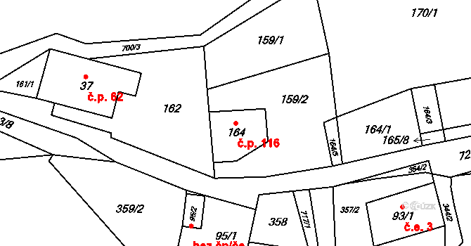 Šanov 116, Červená Voda na parcele st. 164 v KÚ Šanov u Červené Vody, Katastrální mapa