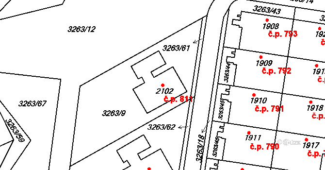 Žichlínské Předměstí 811, Lanškroun na parcele st. 2102 v KÚ Lanškroun, Katastrální mapa