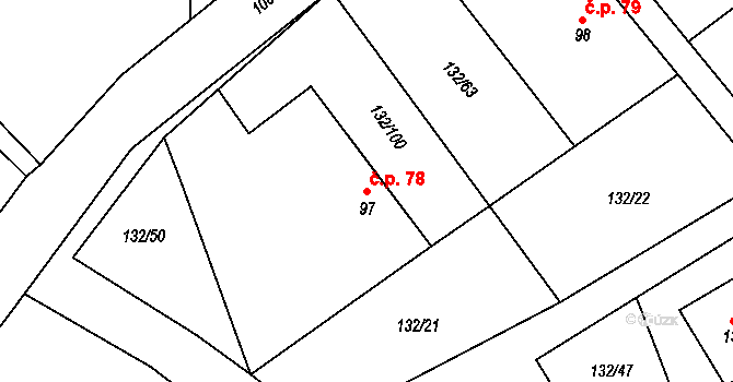 Ústí 78 na parcele st. 97 v KÚ Ústí u Humpolce, Katastrální mapa