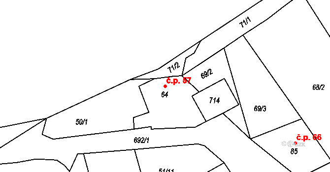 Rašovice 57, Klášterec nad Ohří na parcele st. 64 v KÚ Rašovice u Klášterce nad Ohří, Katastrální mapa