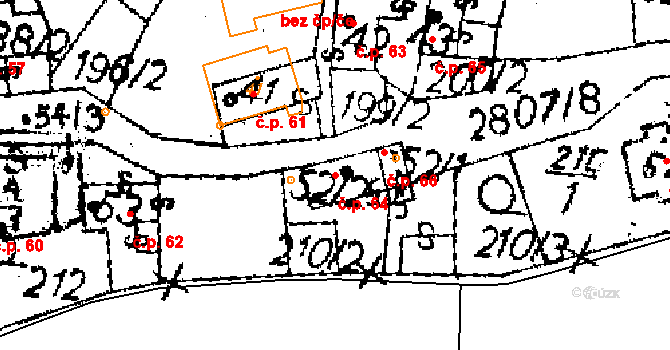 Jaroměřice 64 na parcele st. 52/2 v KÚ Jaroměřice, Katastrální mapa