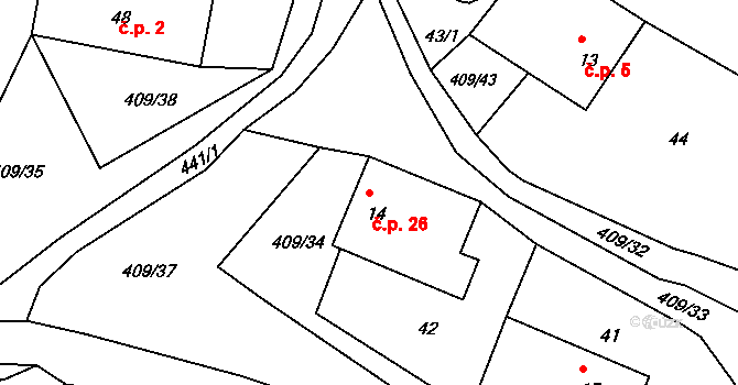 Kornice 26, Litomyšl na parcele st. 14 v KÚ Kornice, Katastrální mapa