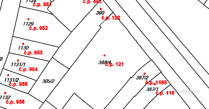 Břeclav 121 na parcele st. 388/4 v KÚ Břeclav, Katastrální mapa