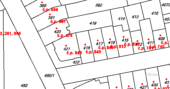 Černovice 849, Brno na parcele st. 418 v KÚ Černovice, Katastrální mapa