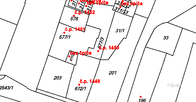 Nový Bydžov 1450 na parcele st. 577/3 v KÚ Nový Bydžov, Katastrální mapa