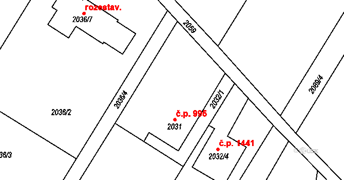 Šenov 995 na parcele st. 2031 v KÚ Šenov u Ostravy, Katastrální mapa