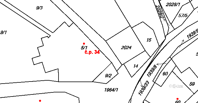 Kunovice 34 na parcele st. 5/1 v KÚ Kunovice, Katastrální mapa