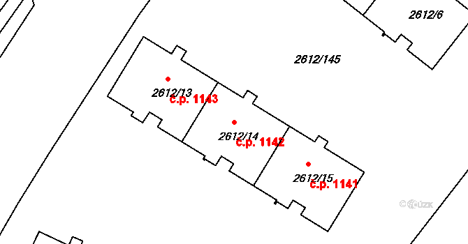 Braník 1142, Praha na parcele st. 2612/14 v KÚ Braník, Katastrální mapa