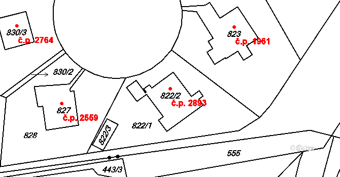 Smíchov 2893, Praha na parcele st. 822/2 v KÚ Smíchov, Katastrální mapa