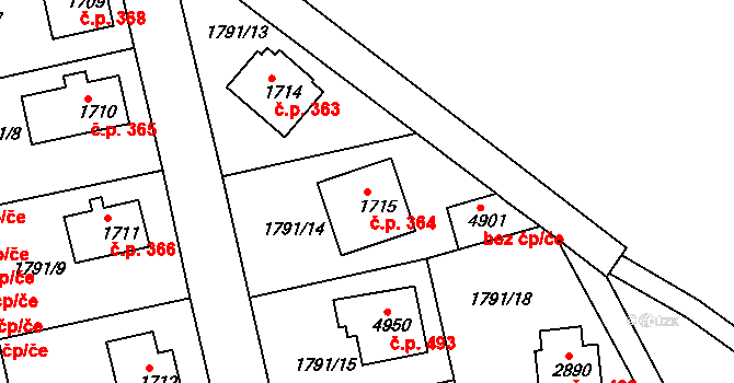 Horní Předměstí 364, Trutnov na parcele st. 1715 v KÚ Trutnov, Katastrální mapa