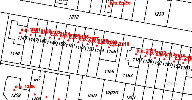 Záběhlice 2109, Praha na parcele st. 1154 v KÚ Záběhlice, Katastrální mapa