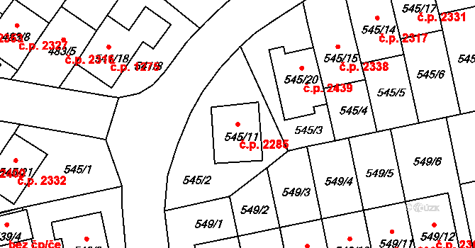 České Budějovice 3 2285, České Budějovice na parcele st. 545/11 v KÚ České Budějovice 3, Katastrální mapa