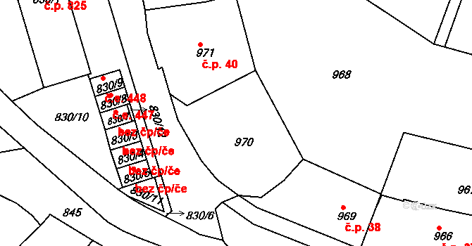 Teplické Předměstí 39, Bílina na parcele st. 970 v KÚ Bílina, Katastrální mapa