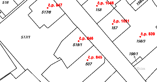 Rumburk 1 846, Rumburk na parcele st. 518/1 v KÚ Rumburk, Katastrální mapa