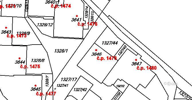 Rumburk 1 1478, Rumburk na parcele st. 3646 v KÚ Rumburk, Katastrální mapa