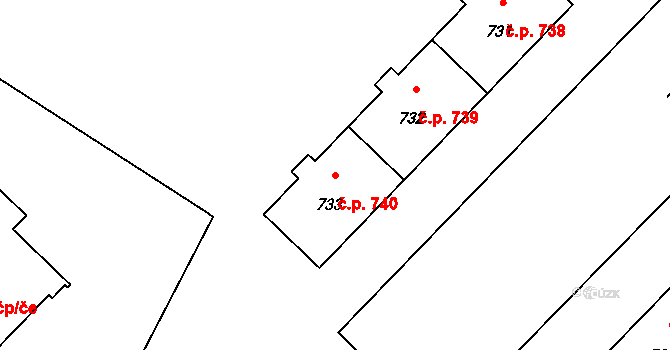 Město 740, Havířov na parcele st. 733 v KÚ Havířov-město, Katastrální mapa