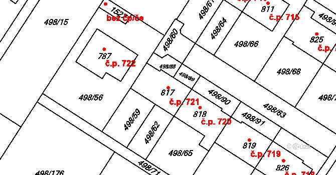 Přímětice 721, Znojmo na parcele st. 817 v KÚ Přímětice, Katastrální mapa